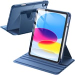 Coque Rotative Pour Ipad 10 (10,9 Pouces, Mod¿¿Le 2022, 10? G¿¿N¿¿Ration) Avec Porte Pencil, ¿¿Tui Housse De Protection Rotation ¿¿ 360 Degr¿¿S Support, Dos Transparent (Marine)