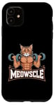 Coque pour iPhone 11 Meowscle Gym Cat T-shirt d'entraînement amusant pour les amoureux des chats