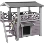 X-ZONE PET Maison pour Chat en Bois à 2 étages avec Toit imperméable, Balcon et escaliers latéraux Maison pour Chat d'intérieur