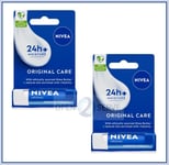 NIVEA Original Care Lip Balm | Shea Butter | 24h Moisture - Two Packs - 4.8 g