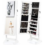 Goplus - Armoire à Bijoux avec Miroir sur Pied, 41x36,5x146 cm, Grande Capacité de Rangement avec Compartiments pour Boucles, Colliers, Maquillage,