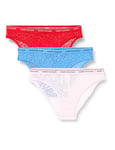 Tommy Hilfiger Women Pack of 3 Bikini Briefs with Lace, Multicolor (Fierce Red/Blue Spell/Pearly Pink), L