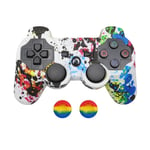 Arc-En-Ciel - Coque De Protection En Caoutchouc Et Silicone Pour Manette De Jeu Playstation 3, Avec 2 Capuchons De Poignées