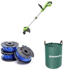 Greenworks 40V Cordless Strimmer Lawn EdgerFor Gardens, 33cm Cutting Width, No Battery & Charger, G40LT33 + 3packs Strimmer Spool + 120L Garden Waste Leaf Bag