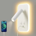 Forehill - Applique murale led, liseuse de chevet avec interrupteur, port de charge usb, éclairage d'ambiance réglable pour chambre (lumière