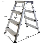 Aluminium Step Hop Up 4 Tread Heavy Duty Stool Platform Folding 745mm x 465mm