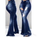 Jeans Dames Denim Flare Jeans Femmes Jeans Déchirés Denim Jeans Skinny Pantalon Femme Large Jambe Trou Jeans XL Bleu