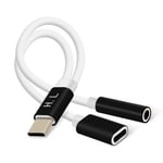 USB-C to 3.5mm Jack and USB-C Audio and Charge Adapter Compact 12cm- Black