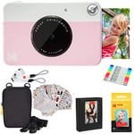 KODAK Printomatic Instant Camera (Pink) Gift Bundle + Zink Paper (20 Sheets) + Deluxe Case + 7 Fun Sticker Sets + Twin Tip Markers + Photo Album + Hanging Frames.