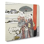 Poem by the Monk Sosei by Harunobu Suzuki Asian Japanese Canvas Wall Art Print Ready to Hang, Framed Picture for Living Room Bedroom Home Office Décor, 14x14 Inch (35x35 cm)