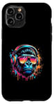 Coque pour iPhone 11 Pro Monkey DJ Disco Music Lover Gorilla Chimpanzee Casque audio