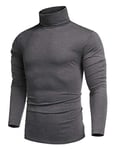 COOFANDY Pull d'hiver pour Homme à Col Roulé Fin et éPais avec Col Roulé Pull Basique à Col Roulé pour Homme - Coupe Ajustée - en Coton - Manches Longues - Col Roulé Gris foncé XL