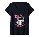 Womens Raise Your Glass Astronaut Cheers for Celebration Party V-Neck T-Shirt