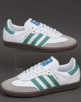 Adidas Samba Og Trainers In White & Light Green - Sale Retro Gum Sole, Leather
