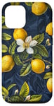 Coque pour iPhone 13 Motif citron bleu marine, motif agrumes, imprimé fruits