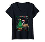 Womens Emu Santa Hat Men Women Kids Christmas Tree Lights V-Neck T-Shirt