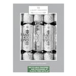 Set Of 10 Luxury Eco-Friendly Christmas Crackers White And Silver Snowflake