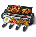 SHENGLLA 2 in 1 Electric Smokeless Barbecue Grill Household Electric Hotplate 3 people Indoor Party Grill Machine with Non-Stick Teppanyaki Griddle Hot Plate Fondue Cheese Pans