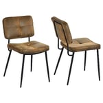 MEUBLE COSY Lot de 2 Chaises de Salle à Manger Rétro Vintage avec Dossier Assise Rembourrée en Suédine Pieds en métal pour Cuisine Salon Chambre Bureau, Marron, 54x45x82cm