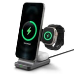 Spigen OneTap Pro 3 MagFit Station de Charge Magsafe, Qi2 15W Rapide Chargeur sans Fil 3 en 1 Magnétique pour iPhone 16 15 14 13 12, Pro Max Mini, AirPods 4/3/2 Pro, Apple Watch - Noir