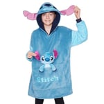 Disney Stitch Fleece Hoodie Blanket with Plushie for Kids Teenagers Eeyore Angel Minnie Mouse Kids Oversized Hoodie (Blue Stitch)