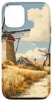 iPhone 12/12 Pro Wheat Fields With Windmills Landscape Vintage Graphic Case