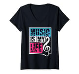 Womens Music Is My Life Sounds Listening Melody Beats Vibes Lover V-Neck T-Shirt