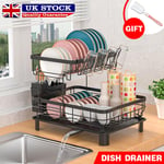 2 Tier Dish Drainer Rack with Drip Tray Cutlery Holder Plate Rack Kitchen Sink