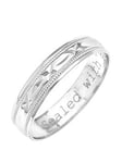 Love GOLD 9ct White Gold Diamond Cut 4mm Wedding Band With Message 'Sealed With A Kiss', One Colour, Size R, Women