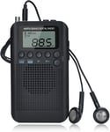 AM/FM Pocket Numérique Radio Réveil Horloge Sommeil Minuterie Intégrée Haut Parleur Portable Petite Radio avec des Ecouteurs pour Exterieur, Course, Randonnée, Voyage (Noir)