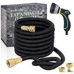 TheFitLife Expandable Garden Hose Pipe - Triple Core Latex and Solid Metal Fittings 8 Pattern Spray Nozzle EU Standard Expanding Kink Free Easy Storage Flexible Water Hose (75 FT, Black)