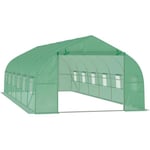 Serre tunnel grande taille 24 m² châssis tubulaire acier galvanisé renforcé 2,4 cm 12 fenêtres 1 porte vert