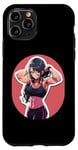 Coque pour iPhone 11 Pro Fille aux cheveux noirs de style anime et manga faisant preuve de souplesse dans une tenue de sport