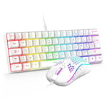 RedThunder 60% Ensemble Clavier et Souris 2-en-1 Gamer, AZERTY FRANÇAIS, Mini Clavier Ultra-Compact Rétroéclairé RGB 62 Touches, Souris Légère 6 Boutons 7200 DPI pour PC Mac PS5 Xbox (Blanc)