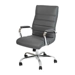 Flash Furniture Fauteuil de Bureau pivotant à Dossier Haut métal et accoudoirs, Cadre en Cuir Gris/Chrome, Set of 1