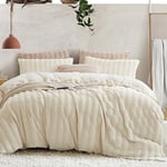 Sedefen Housse de Couette 220x240 cm Blanc Crème Peluche Flanelle Hiver Chaude Duveteuse Parure de lit 2 Personnes + 2 Taies d'oreiller 65x65cm Adulte Ado Linge de lit Avez Fermeture Éclair