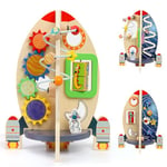 XIAPIA Jeux Montessori 1 an Fusée en Bois, Busy Board Jouet de Motricité pour Garçons et Filles comme Cadeau d'anniversaire Noël Nouvel an 1 2 3 Ans, Jouet d'apprentissage pour Enfants Jouet