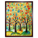 Apple Tree Orchard Abstract Folk Art Landscape Watercolour Painting Art Print Framed Poster Wall Decor 12x16 inch