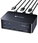 AV Access Station d'accueil Commutateur KVM 8K pour 2 Ordinateurs et 3 moniteurs, DisplayPort 2.0, 1G Ethernet, USB 3.0, HDCP 2.3, 4K@165/144Hz, 2K@144Hz pour Le Jeu et Le Bureau à Domicile,iDock D23