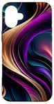 Coque pour iPhone 16 Plus Flux lumineux - Art abstrait violet, bleu sarcelle et or