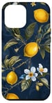 Coque pour iPhone 14 Plus Motif citron bleu marine, motif agrumes, imprimé fruits