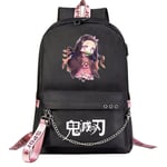 Demon Slayer Ryggsäck Nezuko Kimetsu med USB-laddningsport, Personlig Casual