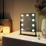 EMKE Miroir de Maquillage Hollywood 25 x 30 cm Miroir grossissant 7X avec Ampoules LED Interrupteur Tactile 3 Couleurs dimmable Rotation Cadre Noir