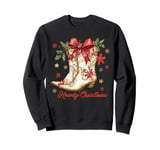 Howdy Christmas Cowgirl Boots Coquette Bow Western Xmas Sweatshirt