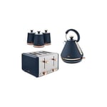 Tower Cavaletto Midnight Blue 5pc Kitchen Set Kettle 4 Slice Toaster Canisters