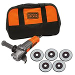 BLACK+DECKER BEG220SA5-FR Meuleuse d'angle filaire - 900W - 12 000 trs/min - Livrée en sacoche de rangement avec 5 disques de tronçonnage