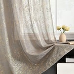 TERLYTEX Grey Gold Sheer Curtains 84 Inch Length, Metallic Gold Foil Sparkle Glitter Sheer Curtains for Living Room, Rod Pocket Privacy Sheer Window Curtains, 52 x 84 Inch, 2 Panels, Grey Gold