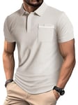 YUNDAI Mens Polo Shirts Summer Short Sleeve Breathable Cotton Buttons T-Shirt Casual Golf Tennis Gym Tops for Men UK with Pocket, Medium Gray