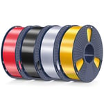 SUNLU Silk Filament 1.75mm pour Imprimante 3D Bundle, 4KG Silk PLA+ Filament, Précision Dimensionnelle +/- 0.02mm, Bobine de 1kg(2.2lbs), 4 Rouleaux, Or clair+Argent+Noir+Rouge