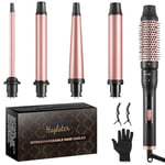 Curling Wand 5 in 1, Hair Curler Ceramic Curling Iron Set with 5 Interchangeable Straightener Brush Barrels for Long Thick Thin Hair, Hair Styling Tools with Glove